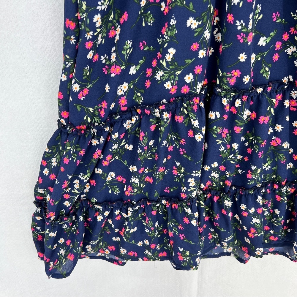 Altar'd State Navy Blue Floral Martha Flutter Sleeve Surplice Mini Dress M - Picture 5 of 10